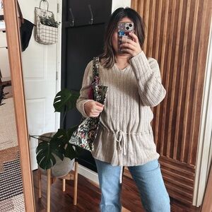 Peruvian Connection Beige V-Neck Sweater